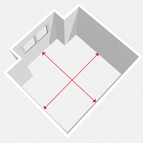 Nakreslete si co nejpřesnější plánek místnosti se všemi výklenky, dveřmi a výstupky (komín, sloupy). Tento nákres vám poslouží jako mapa pro zapisování rozměrů.
